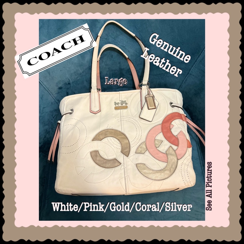 Coach white & Pink/s leather purse X-Large excellent condition
